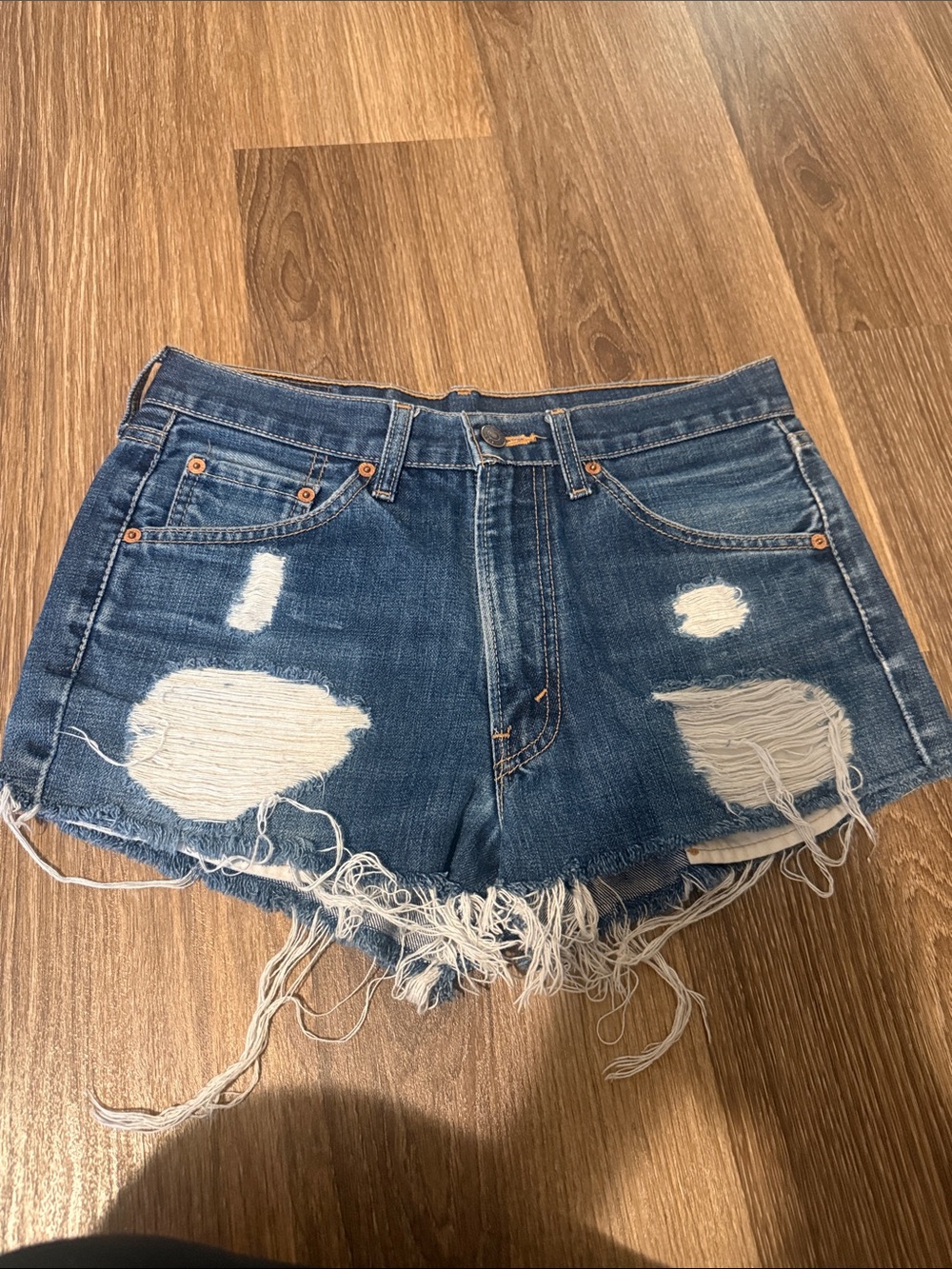 Levi's Blue Distressed High-Rise Denim Shorts